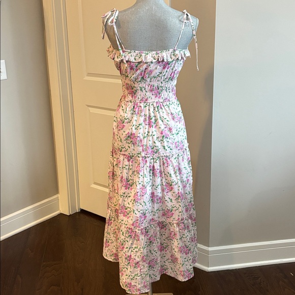 Floral Ruffle Midi Dress Tie-Strap Sundress in Light Pink size small - Picture 4 of 7